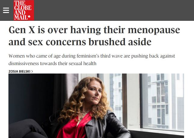 Screen shot of Globe article 'Gen X is over having their menopause and sex concerns brushed aside'